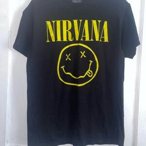 NIRVANA Black Tee with Yellow Logo and Smiley